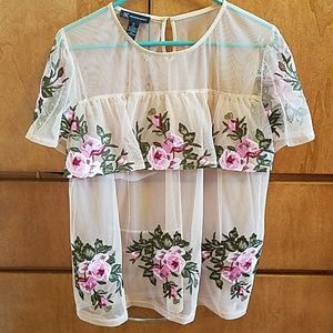 INC Embroidered Sheer Top